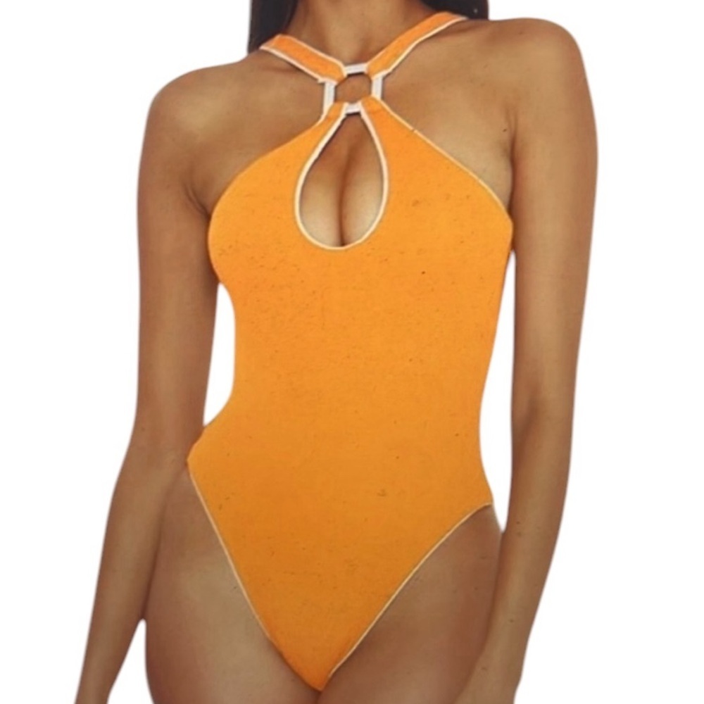 NWT BECCA modern edge, fine rib, high neck, one piece swimsuit - Picture 3 of 6